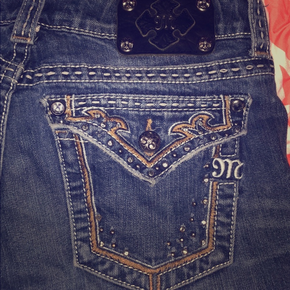 Miss Me Jean's Rhinestones Brown stitch